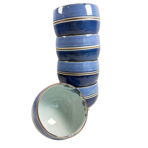 Set of 5 Japanese Ceramic Tea Cups Blue Asian Teacups from Tokyo Japan NIB - Picture 2 of 5